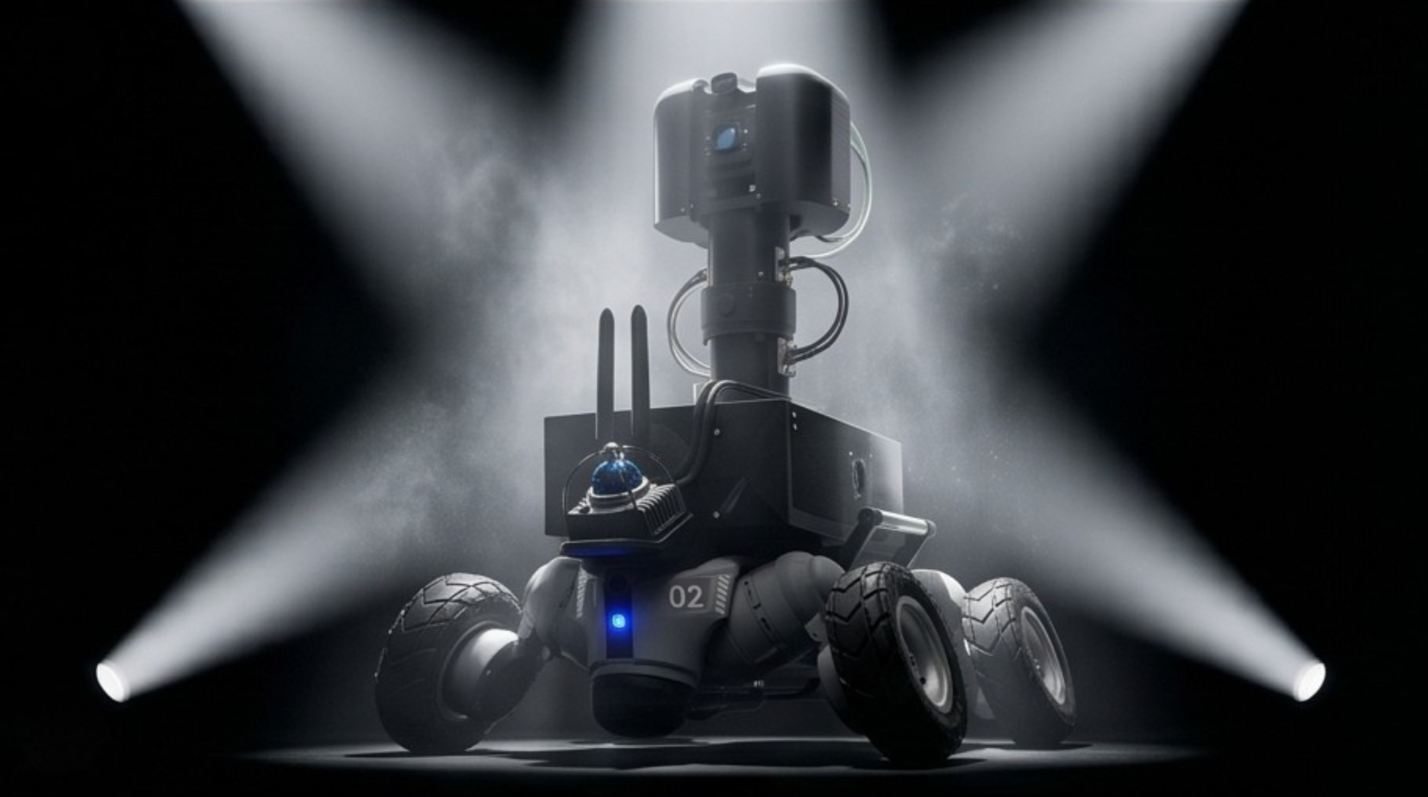 AURA ONE Aufmaßroboter von Maucher CNC-Robotic: vierbeinige Plattform mit Sensorkopf zur autonomen 3D-Innenraumerfassung