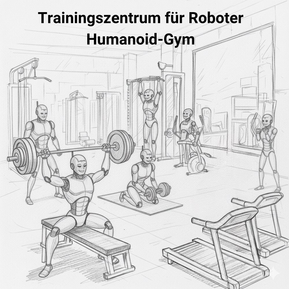 Konzeptskizze eines Trainingszentrums für humanoide Roboter (Humanoid-Gym) von Maucher CNC-Robotic